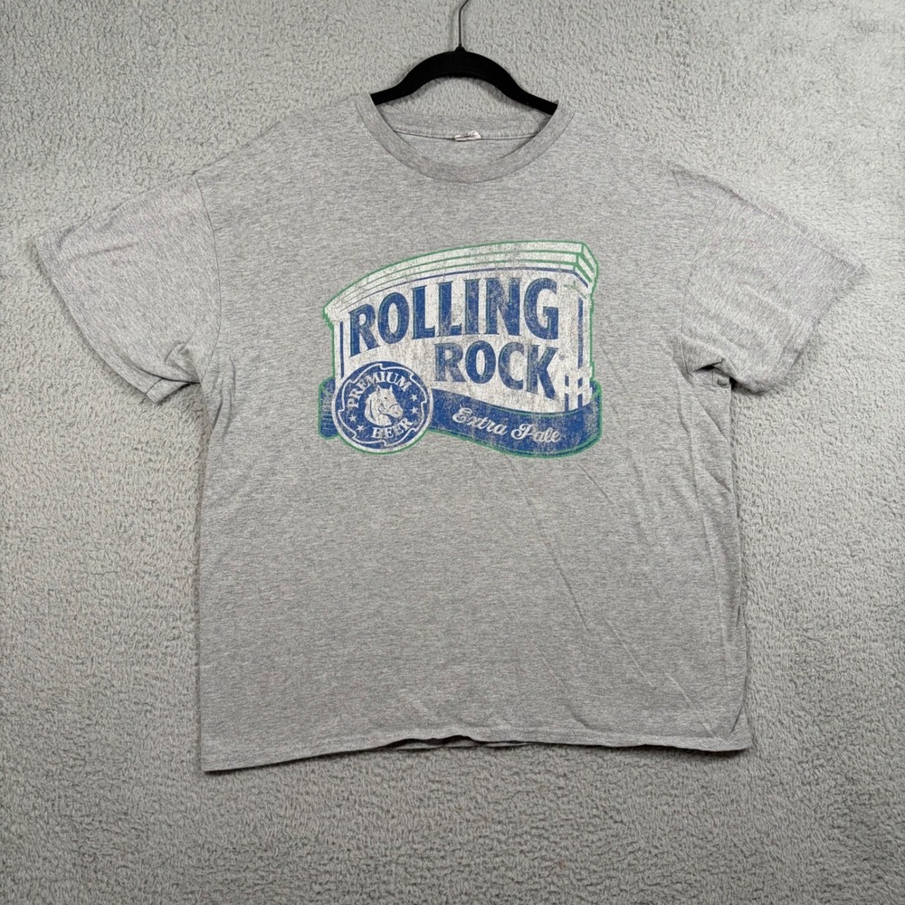 Vtg Rolling Rock Beer T Shirt Extra Pale Ale Graphic Tee Mens XL Gray Delta USA